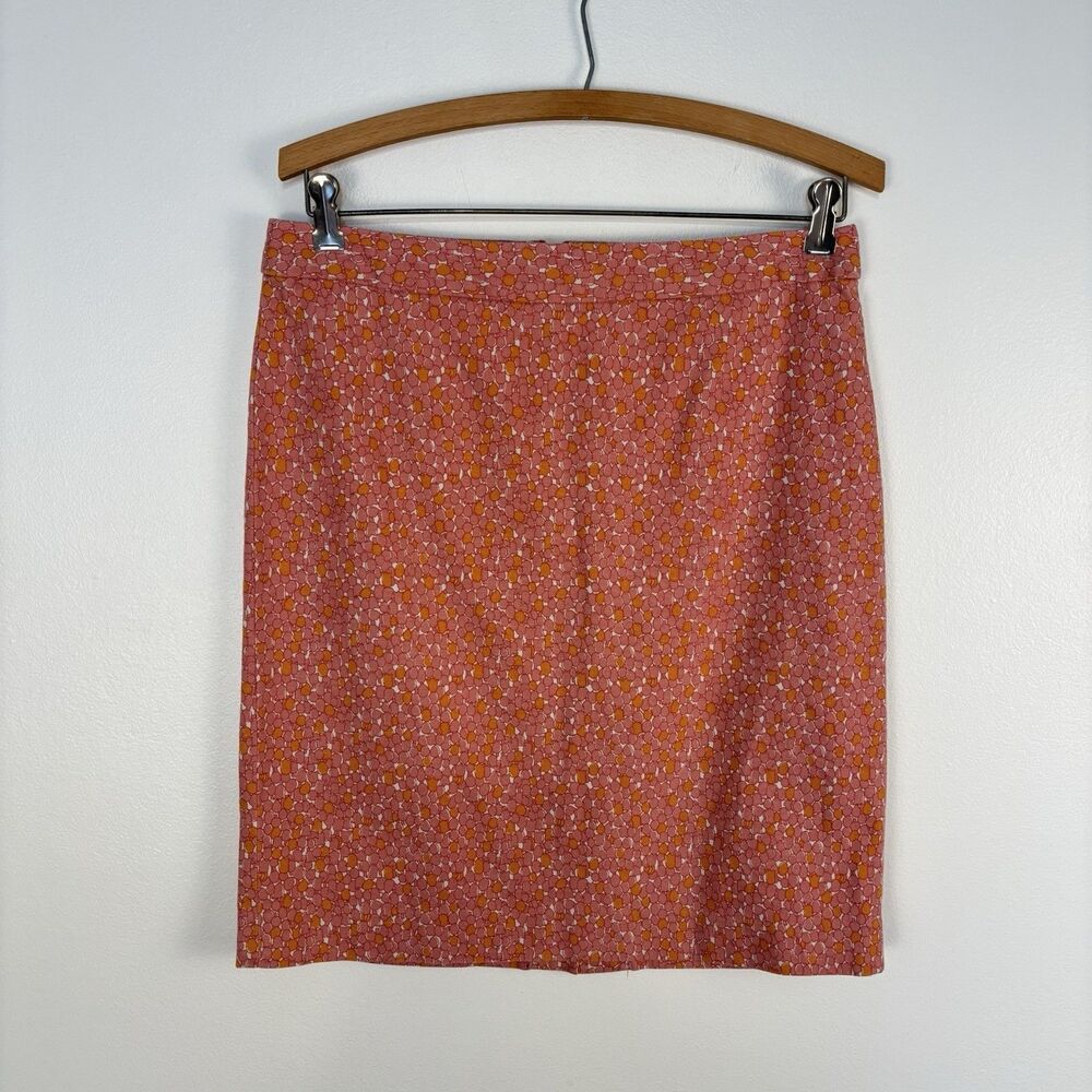 Talbots Women's 8P Pink Orange Tulip Dot Print 97% Cotton Pencil Skirt Career
